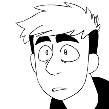 a black and white drawing of a man 's face with an angry expression .