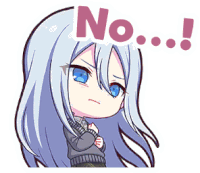 a cartoon of a girl with long white hair and blue eyes says no !