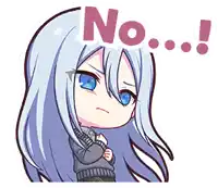 a cartoon of a girl with long white hair and blue eyes says no !