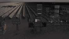 a computer generated image of a factory with a lightning strike