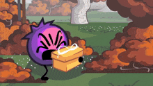 a cartoon character is holding a yellow box with a bow on it