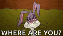 bugs bunny is laying on a couch with the words where are you written below him