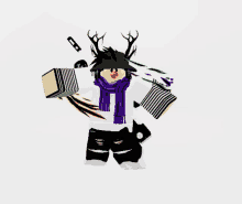 a cartoon character wearing a purple scarf and antlers