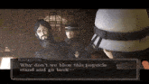 a video game character named rasputin says " why don t we blow this popsicle stand and go back "