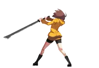 a pixel art drawing of a woman holding a large sword