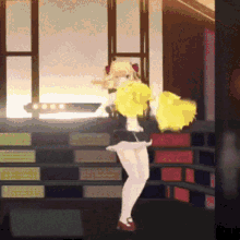 a girl in a maid outfit is holding yellow pom poms in her hands