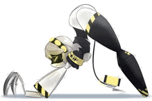 a drawing of a robot doing a yoga pose with a watch that says ' utility ' on it