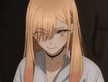 a girl with long blonde hair and a choker on her neck
