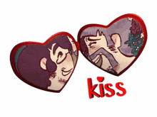 a couple of hearts with the word kiss on the bottom right