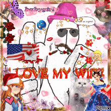 a drawing of a man with a hat and sunglasses says love my win