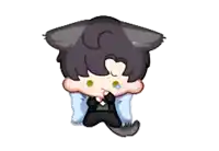 a drawing of a person with a cat ear covering their mouth