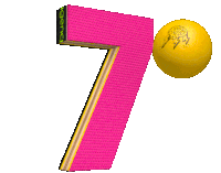 a pink number 7 with a yellow ball and the word agency on it