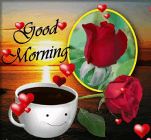 friday good morning coffee red rose hearts