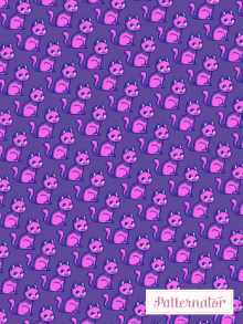 a pattern of yellow cats on a purple background with the word patternator on the bottom