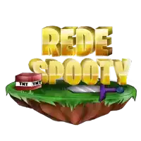 a logo for rede spootv with a box of tnt and sword