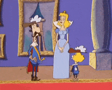 a cartoon of a man a woman and a boy standing in a room