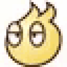 a cartoon drawing of a yellow flame with eyes .