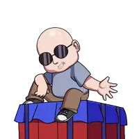 a cartoon of a bald man wearing sunglasses