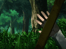 a girl with red hair is holding a wooden stick and the word haber is on the bottom