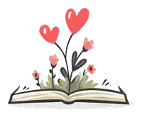 flowers growing out of an open book with hearts on them