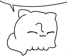 a black and white drawing of a cat sleeping with a speech bubble above it .