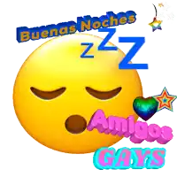 a sleeping smiley face with the words buenas noches amigos gays behind it