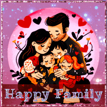a happy family greeting card with a man and woman hugging their three children