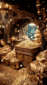 a room filled with a lot of gold coins
