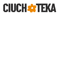 a black and orange logo for ciuch teka with an orange flower