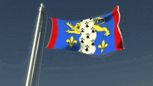 a blue red and white flag with a lion on it