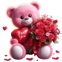 a pink teddy bear is holding a red heart that says " for you "