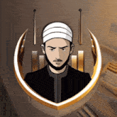 a cartoon of a man with a beard and a white headband