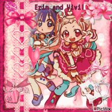 a picture of two anime girls with the words erin and vivi on the bottom