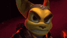 a close up of a cartoon character with a very angry look on his face .