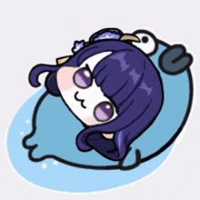 a cartoon drawing of a girl with purple hair