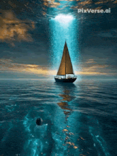 a boat in the ocean with pixverse.ai written below it