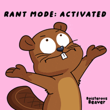 a cartoon of a beaver with the words " boisterous beaver " below it