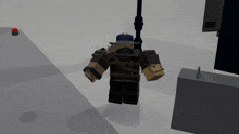 a cartoon character is standing next to a large object