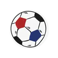 a drawing of a soccer ball with red and blue stripes on it