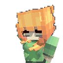 a pixel art drawing of a dog wearing a green jacket and a yellow hat .