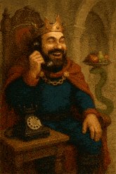 a man in a crown is talking on a phone