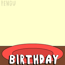 a cartoon drawing of a birthday cake with the word birthday below it