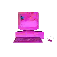 a pink computer with a keyboard and mouse on top of it