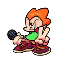 a cartoon character holding a microphone and giving a peace sign