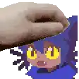 a pixel art of a person petting a blue cat .