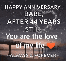 happy anniversary babe after 44 years still you are the love of my life always & forever