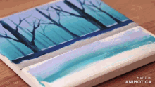 a painting of trees is made in an animated app