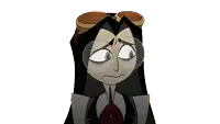 a cartoon character with glasses and a sad look on her face .