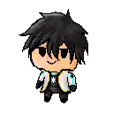 a pixel art of a boy with black hair wearing sunglasses