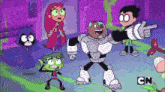a group of cartoon characters are standing next to each other and one of them is pointing